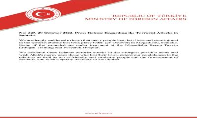Press Release Regarding the Terrorist Attacks in Somalia